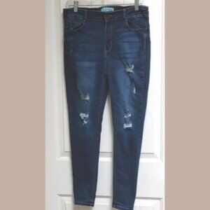 WAX JEAN dark wash blue destroyed skinny stretchy jeans size 13